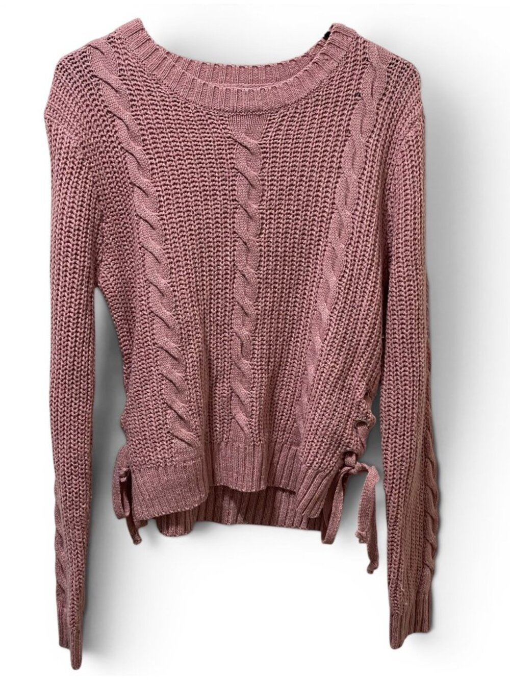 Style Me Petites Pink Cable Knit Sweater PM Lace Up Sides Long Sleeve